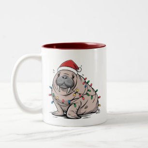 Festive Manatee Christmas Santa Ocean Lover Cosy Two-Tone Coffee Mug