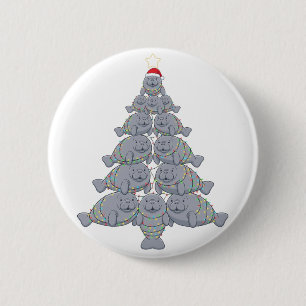 Festive Manatee Christmas Tree with Magical Ocean 6 Cm Round Badge