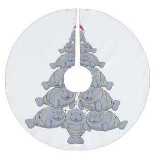 Festive Manatee Christmas Tree with Magical Ocean Brushed Polyester Tree Skirt