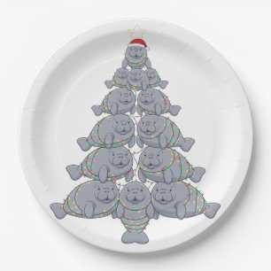 Festive Manatee Christmas Tree with Magical Ocean Paper Plate
