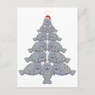 Festive Manatee Christmas Tree with Magical Ocean Postcard