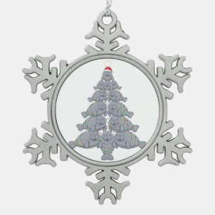 Festive Manatee Christmas Tree with Magical Ocean Snowflake Pewter Christmas Ornament