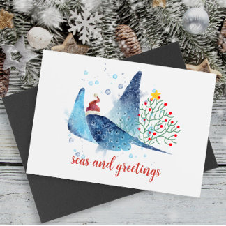 Festive Manta Ray Seas n Greetings Christmas Tree Holiday Card