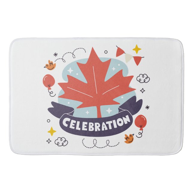 Festive Maple Leaf Celebration Bath Mat (Front)