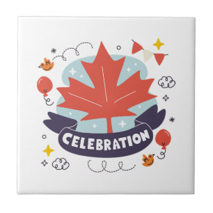 Festive Maple Leaf Celebration Ceramic Tile