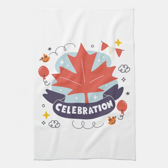 Festive Maple Leaf Celebration Tea Towel (Vertical)