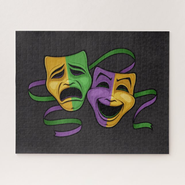 Festive Mardi Gras Happy And Sad Theatre Masks Jigsaw Puzzle (Horizontal)