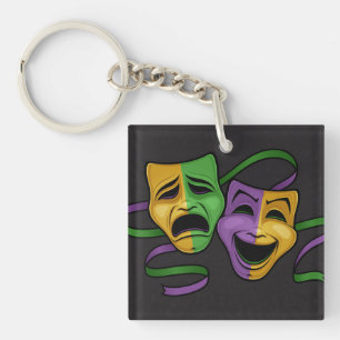 Festive Mardi Gras Happy And Sad Theatre Masks Key Ring