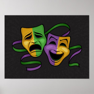 Festive Mardi Gras Happy And Sad Theatre Masks Poster