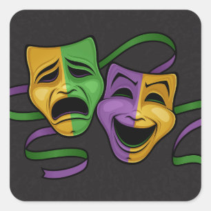 Festive Mardi Gras Happy And Sad Theatre Masks Square Sticker
