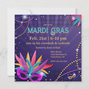 Festive Mardi Gras Masks & Beads Invitation