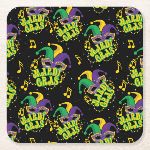 Festive Mardi Gras Square Paper Coaster
