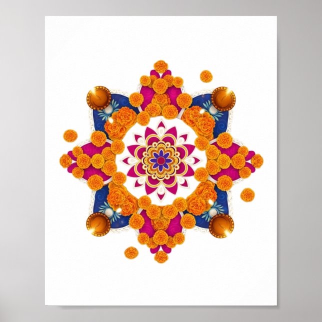 Festive Marigold & Diya Rangoli Wall Art (Front)