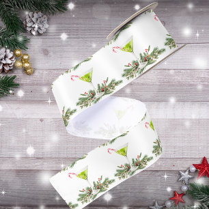 Festive Martini Pattern Candy Cane Cocktail Satin Ribbon