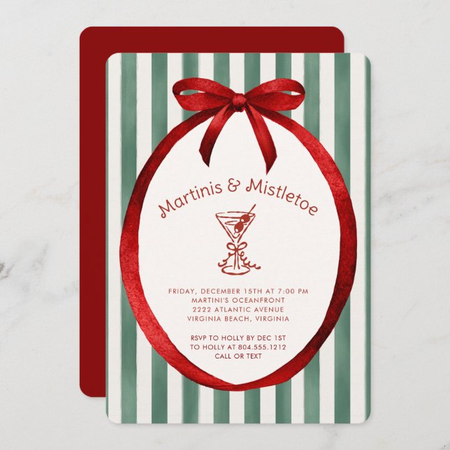 Festive Martinis and Mistletoe Christmas Party  Invitation (Front/Back)