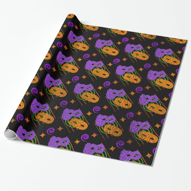 Festive Masquerade Masks Wrapping Paper (Unrolled)