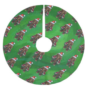 Festive Mastodon on Green Brushed Polyester Tree Skirt