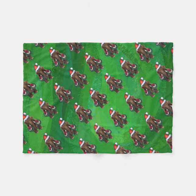 Festive Mastodon on Green Fleece Blanket (Front (Horizontal))