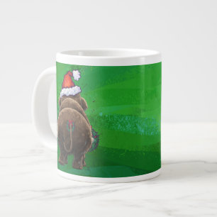 Festive Mastodon on Green Large Coffee Mug