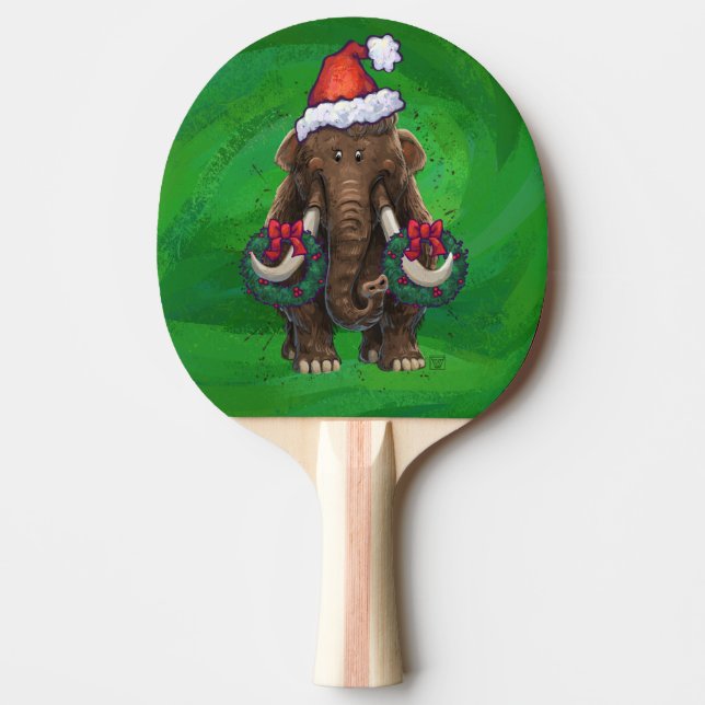 Festive Mastodon on Green Ping Pong Paddle (Front)