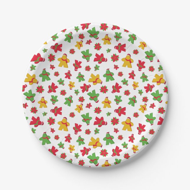 Festive Meeples Board Game Christmas Paper Plate (Front)
