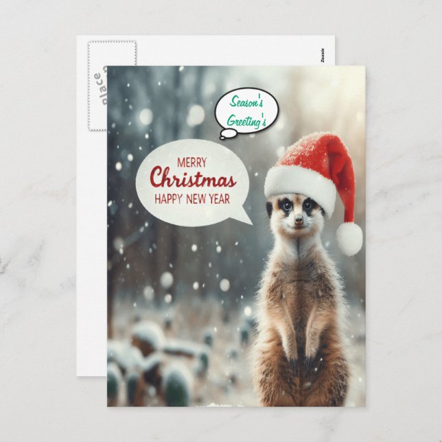 Festive Meerkat Christmas Santa  Holiday Postcard (Front/Back)