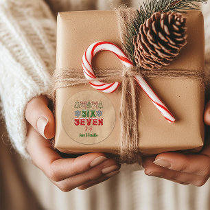 Festive Meme "Six Seven" 6 7 Xmas Kraft Classic Round Sticker