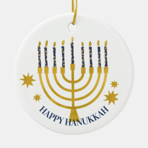 Festive Menorah Candles Happy Hanukkah  Ceramic Ornament