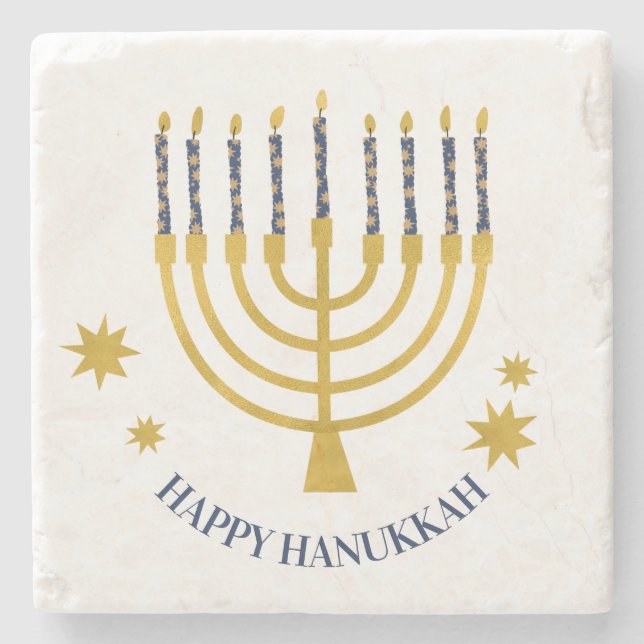 Festive Menorah Candles Happy Hanukkah Stone Coaster (Front)