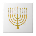 Festive Menorah Hanukkah Candles Elegant Minimal  Ceramic Tile<br><div class="desc">Faux gold foil menorah candles for your Hanukkah celebration. Whimsical menorah illustration with white stars covered celestial candles on a faux gold menorah candle stand. Minimalist menorah elegant starry Hanukkah illustrated design gifts and paper products.</div>