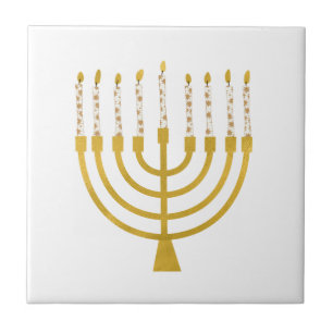 Festive Menorah Hanukkah Candles Elegant Minimal  Ceramic Tile