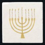 Festive Menorah Hanukkah Candles Elegant Minimal  Stone Coaster<br><div class="desc">Faux gold foil menorah candles for your Hanukkah celebration. Whimsical menorah illustration with white stars covered celestial candles on a faux gold menorah candle stand. Minimalist menorah elegant starry Hanukkah illustrated design gifts and paper products.</div>
