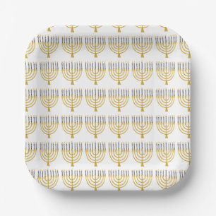 Festive Menorah Hanukkah Candles Elegant Pattern  Paper Plate