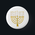 Festive Menorah Hanukkah Celestial Candles Elegant 3 Cm Round Badge<br><div class="desc">Faux gold foil menorah candles for your Hanukkah celebration. Whimsical menorah illustration with white stars covered celestial candles on a faux gold menorah candle stand. Menorah elegant starry Hanukkah illustrated design gifts and paper products.</div>