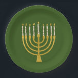 Festive Menorah Hanukkah Celestial Candles Green Paper Plate<br><div class="desc">Faux gold foil menorah candles for your Hanukkah celebration. Whimsical menorah illustration with white stars covered celestial candles on a faux gold menorah candle stand. Menorah elegant starry Hanukkah illustrated design gifts and paper products.</div>
