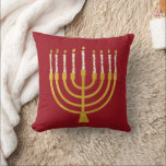 Festive Menorah Hanukkah Celestial Candles Red  Cushion<br><div class="desc">Faux gold foil menorah candles for your Hanukkah celebration. Whimsical menorah illustration with white stars covered celestial candles on a faux gold menorah candle stand. Menorah starry Hanukkah illustrated design gifts and paper products.</div>