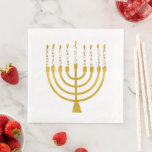 Festive Menorah Hanukkah Celestial Candles Wedding Napkin<br><div class="desc">Faux gold foil menorah candles for your Hanukkah celebration. Whimsical menorah illustration with white stars covered celestial candles on a faux gold menorah candle stand. Menorah elegant starry wedding Hanukkah illustrated design gifts and paper products.</div>