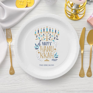 Festive Menorah Hanukkah Paper Plate