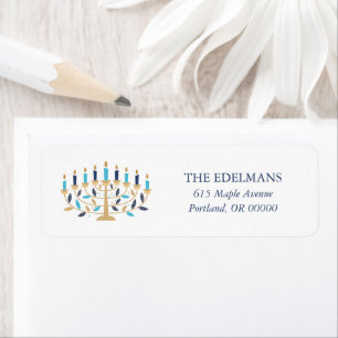 Festive Menorah Hanukkah Return Address Label