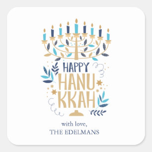 Festive Menorah Hanukkah Square Sticker