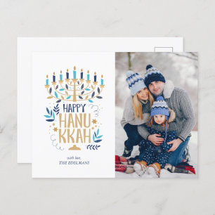 Festive Menorah Happy Hanukkah Holiday Postcard