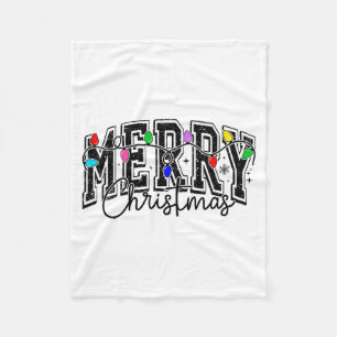 Festive Merry & Bright Christmas Lights Fleece Blanket