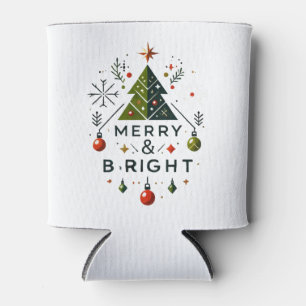 Festive Merry and Bright Christmas Tree Design Can Cooler