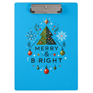 Festive Merry and Bright Christmas Tree Design Clipboard