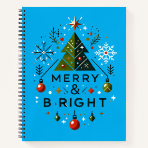 Festive Merry and Bright Christmas Tree Design Notebook