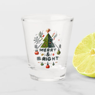Festive Merry and Bright Christmas Tree Design Shot Glass