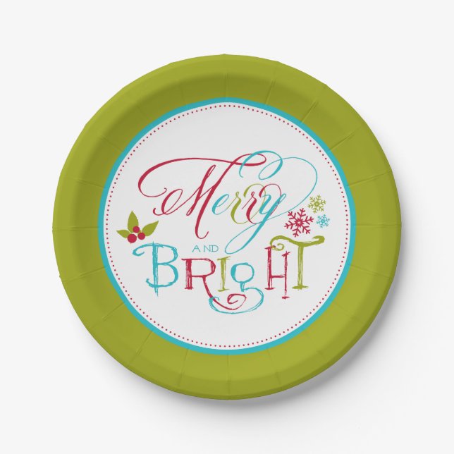 Festive Merry and Bright Holiday Paper Plate (Front)