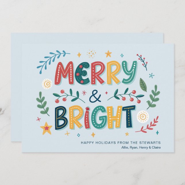Festive Merry and Bright Non-Photo Holiday Card (Front/Back)