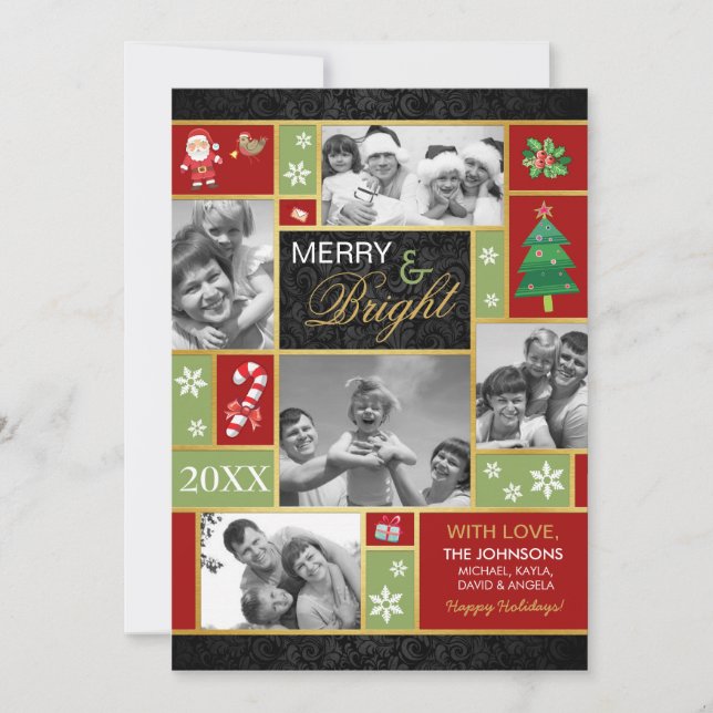Festive Merry & Bright Holiday Photo Cards (Front)