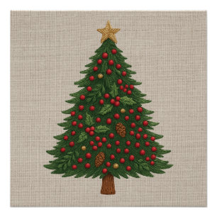 festive merry bright rustic christmas tree  poster